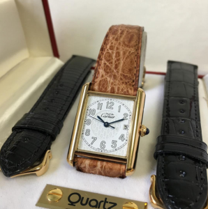 cartier must de tank with leather strap options